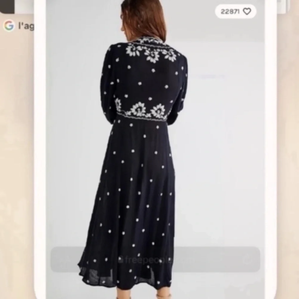 Free People Dress Fable Embroidered Maxi in Black